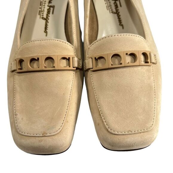 Salvatore Ferragamo Low-Heeled Loafer Shoes Size 7 Women's Cream Square Toe - Picture 11 of 11